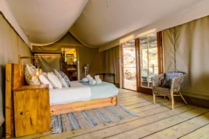 Tented suite opening onto a deck in Namibia