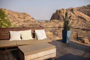 Outdoor lounge deck overlooking the granite hills