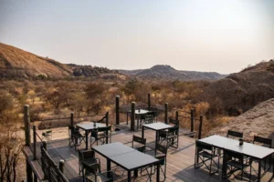 Dining deck overlooking a Namibian valley