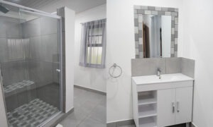 Modern en-suite bathroom with a glass shower